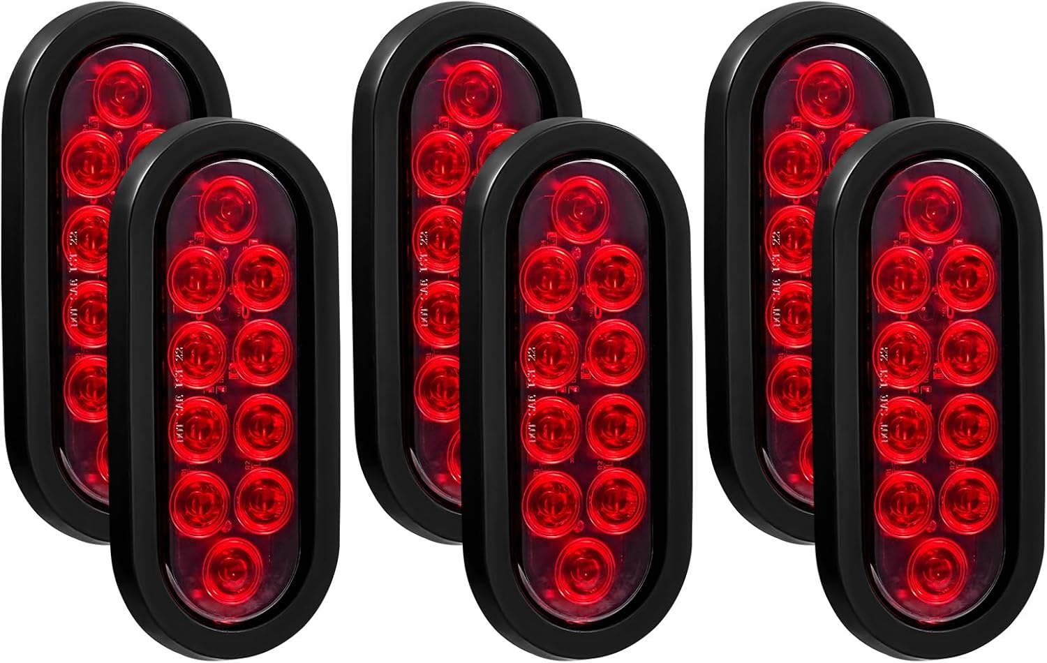 6 Inch Oval LED Trailer Tail Lights 6Pcs Red 10 LED Tail Lights for Trucks RV Jeep 6" Oval LED Stop Turn Tail Lights w/ 3-pin Water Tight Plug & Flush Mount Grommets Sealed 12V