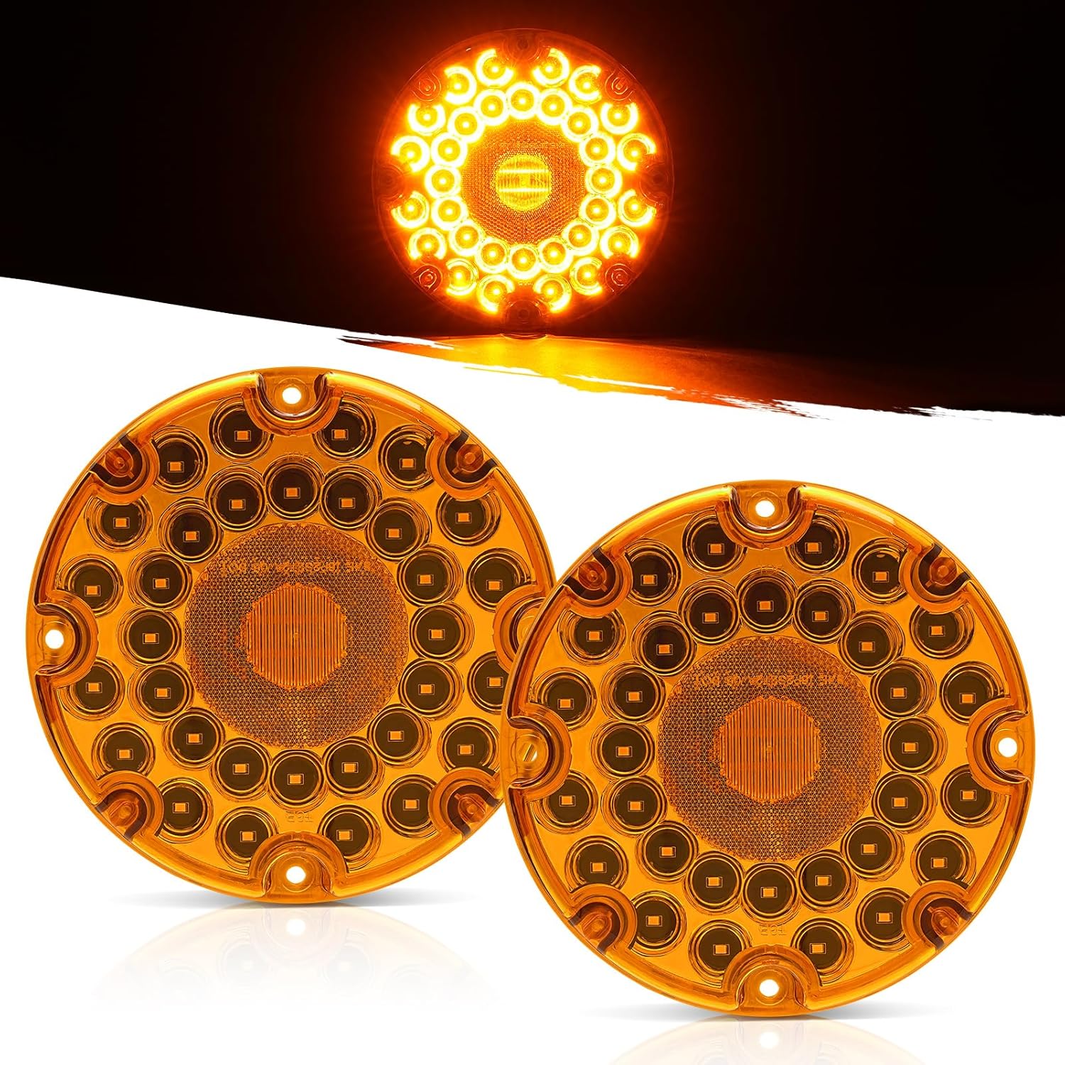 2Pcs 7" Turn Signal Tail Lights 36 LED 7-Inch Amber School Buses Transit Vehicle Tail Lights Round Truck Turn Signal/Parking Lights Trailer Truck Taillight w/Inner Reflex Lens