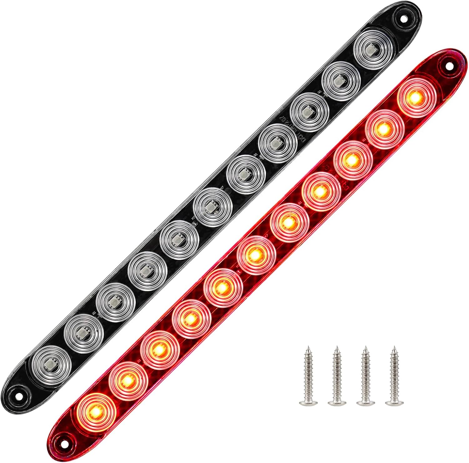 15.5" Red LED Trailer Light Bar Clear Lens Stop Turn Tail Lights Red Park Third 3rd Brake Light Truck Trailer Marker Identification Light Bar IP67 Waterproof, Pack of 2