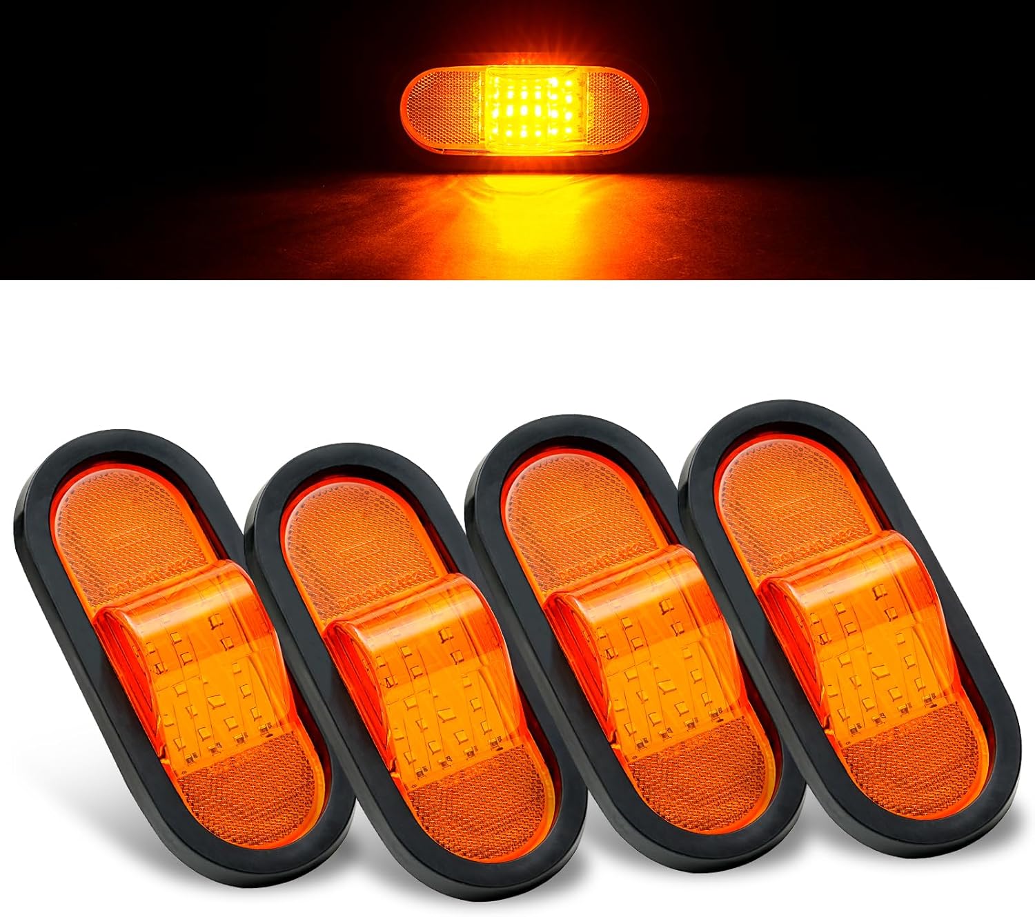 6.5 inch Trailer Turn Signal Lighgts 6Inch Oval LED Mid Turn Signal Amber Marker Light 24 LED w/Reflex Lens Mid-Ship Marker and Turn Signal Lights Waterproof, Pack Of 4