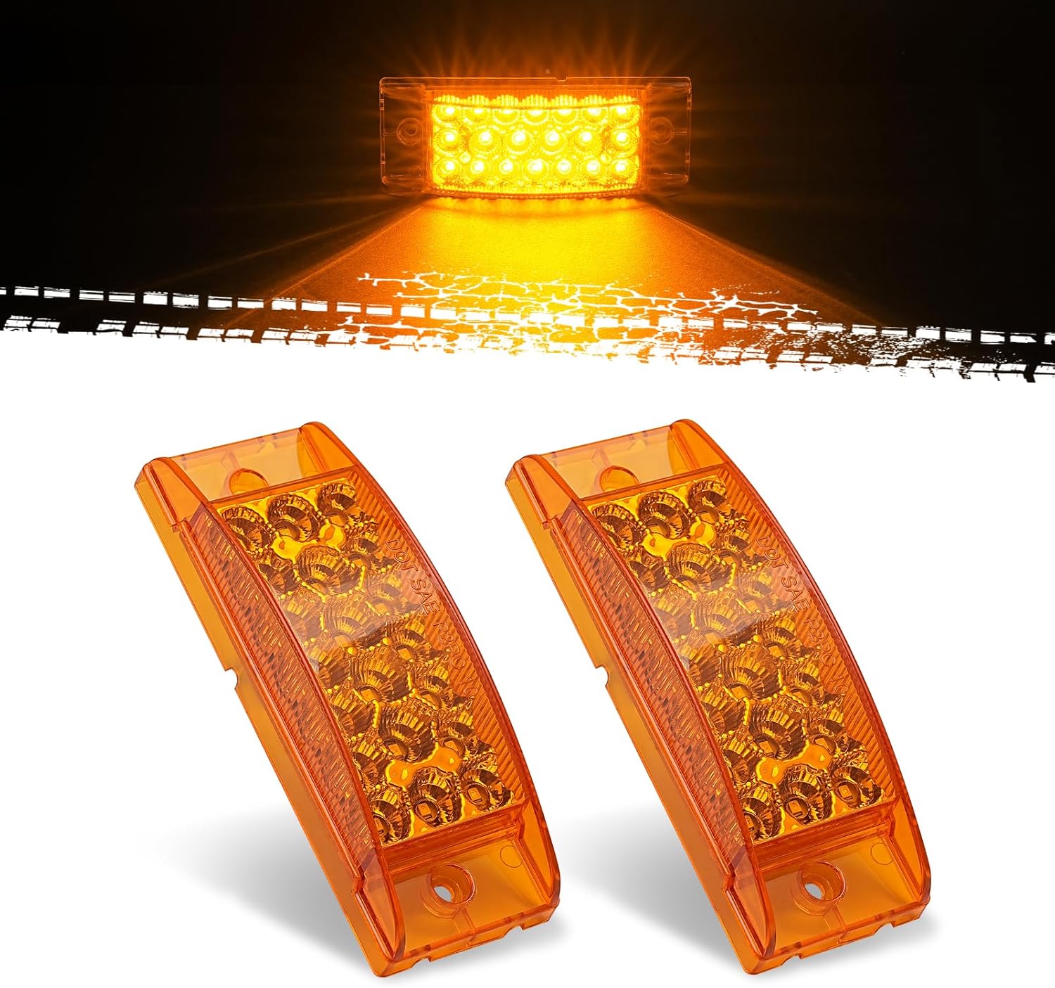 2pcs 6 Inch Amber Side Marker Lights 21 LED trailer Turn Signal Lights 6"x2" Rectangle Clearance Lights for Trailer Truck RV Camper Waterproof, 12V