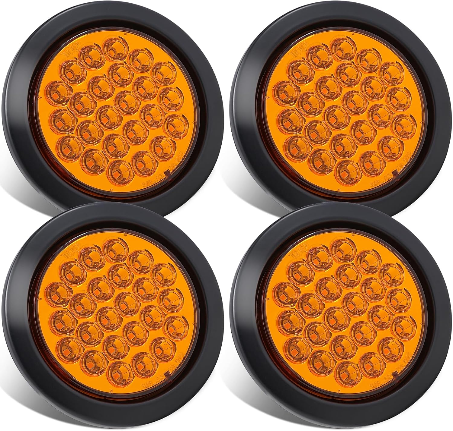 4Pcs 4 Inch LED Round Amber Strobe Lights 24 LED Trailer Tail Lights Amber 4" LED Strobe Light Stop Turn Tail Light Brake Lights for Trailer Truck Waterproof 10-30V