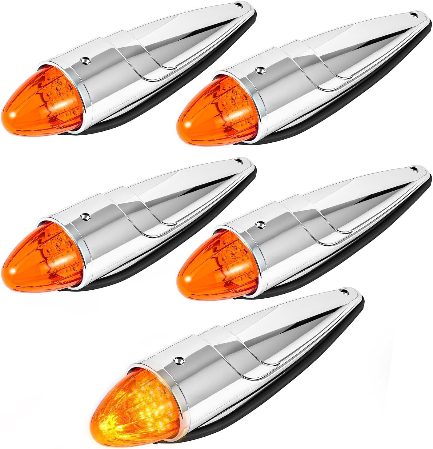 5PCS Amber Cab Marker Lights 17 LED Top Roof Running Lights Assembly Chrome Cab Marker Truck Lights Replacement for Kenworth/Peterbilt/Freightliner/Mack,DOT Compliant Waterproof