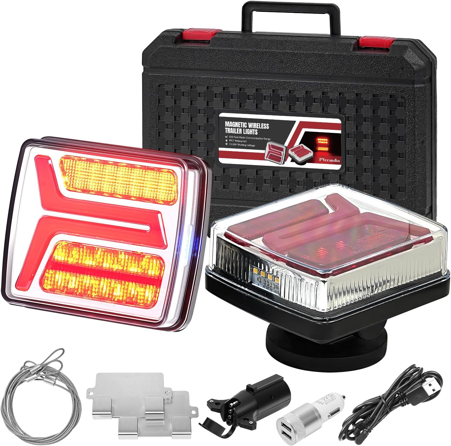 Magnetic Wireless Trailer Lights, LED Trailer Lights Trun Signal Brake Running Stop Light with License Plate Light, Tow Tail Light Kit for Trucks, Boats, RVs, Campers, IP67 Waterproof 10-30V