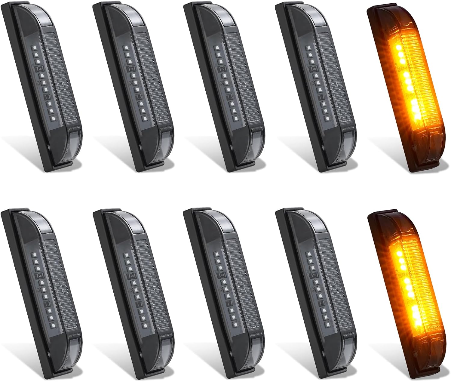 10Pcs 4 Inch Smoked Amber LED Trailer Marker Lights, 9LED 12V Waterproof Surface Mount Grille Marker Lights Kit for Truck Pickup RV Camper Trailer Boat